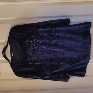 Navy velour scroll print top medium